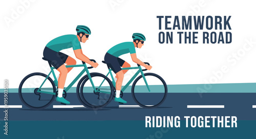 Cyclists Riding Together on a Road Depicting Teamwork and Athleticism in Illustration Form