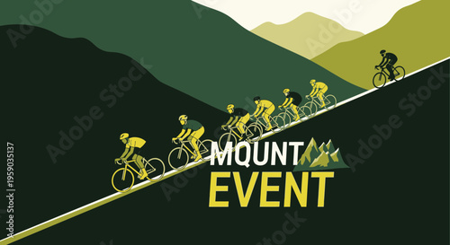 Cyclists Competing During a Mountain Race Event: Illustration and Graphic Design