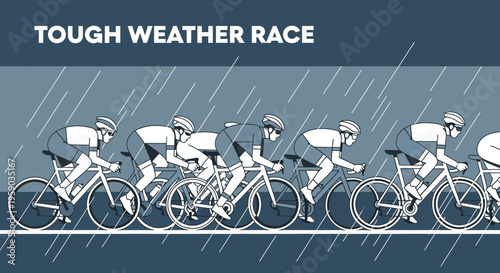 Cyclists Competing in a Rain-Soaked Cycling Race, Showing Determination And Skill