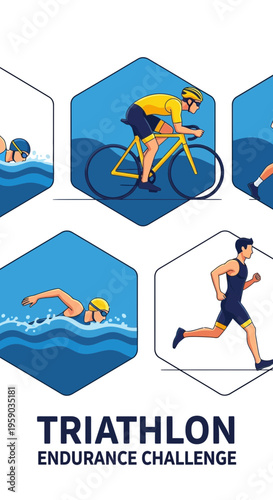 Depicting A Dynamic Triathlon Endurance Challenge: Swim, Bike, And Run Events In Action
