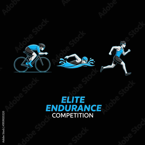 Depicting Endurance Competition: Cyclist, Swimmer, Runner in Elite Athleticism Display