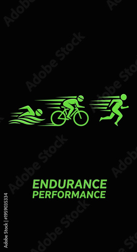 Depicting Endurance Performance: Swimming, Cycling, and Running Silhouette Illustration