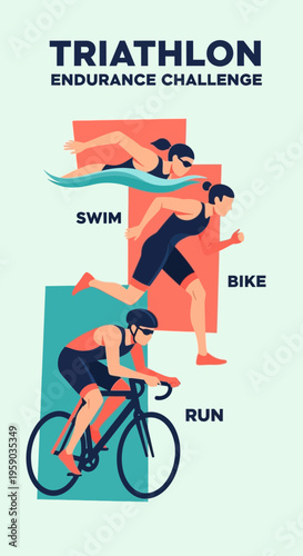 Depicting the Thrilling Journey of a Triathlon Endurance Challenge with Graphic Illustration