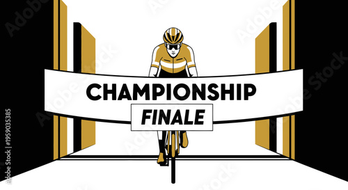 Cyclist Reaching Championship Finale, Cycling Competition Design, Sports Event Illustration