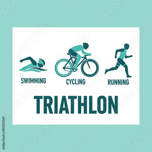 Depiction of Triathlon Stages: Swimming, Cycling, and Running, For Fitness and Endurance