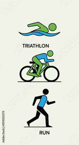 Depiction of Triathlon Stages: Swimming, Cycling, and Running, Achieving Athletic Goals