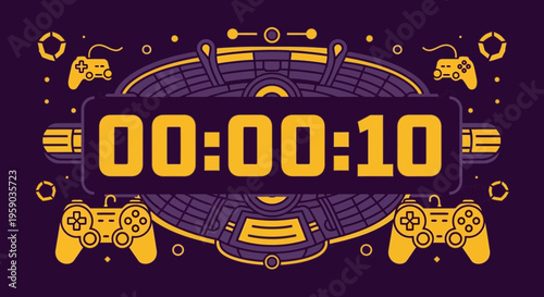 Digital Countdown Timer with Game Controllers and Retro Sci-Fi Elements