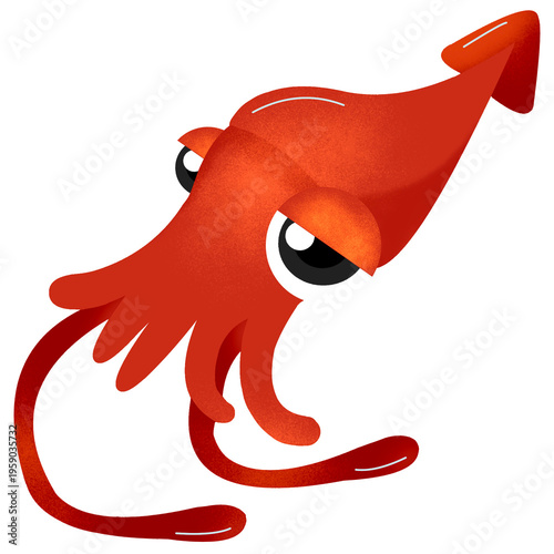 Cute Squid Cartoon Sea Animal Illustration