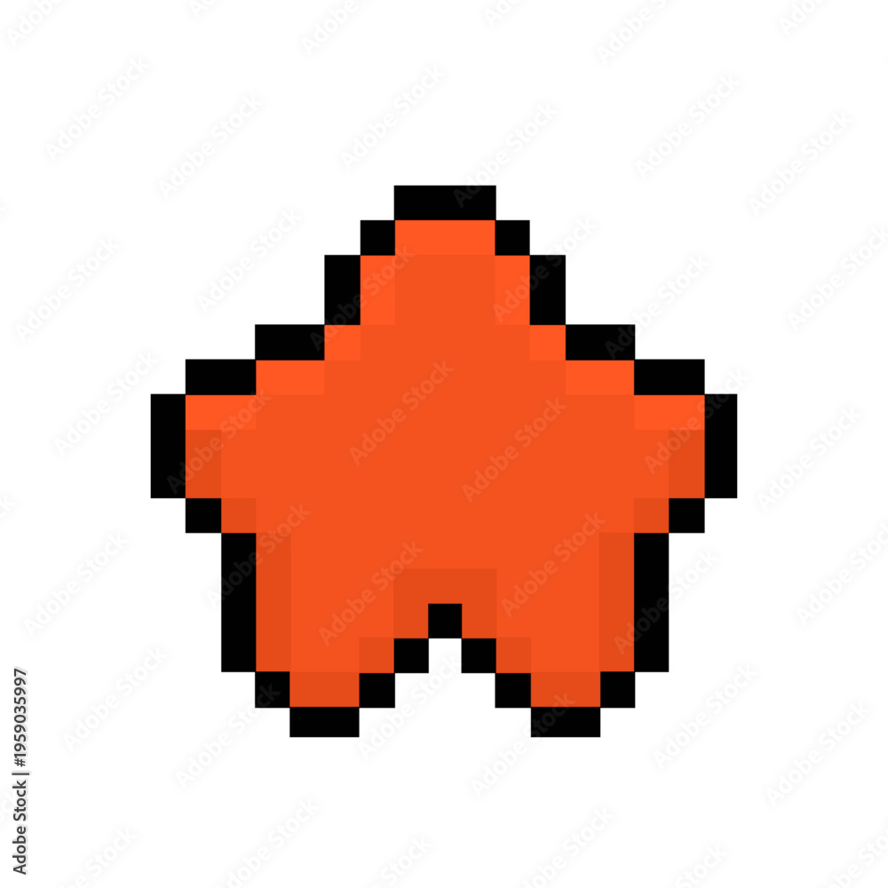 Obraz premium Vibrant Pixelated Orange Star Icon for Retro Gaming Design Elements and Digital UI Graphics, a Simple 8-Bit Geometric Shape Asset with Classic Appeal