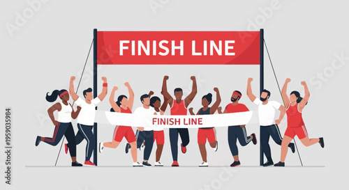 Diverse Athletes Celebrate Reaching The Finish Line In A Thrilling Race