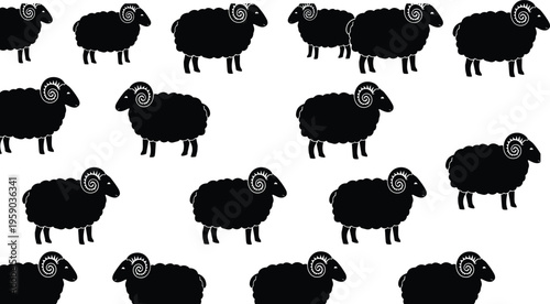 Sheep silhouettes collection, farm animals in different standing poses, livestock breeding concept, agriculture and rural life, wool production, domestic animals, black silhouette vector illustration