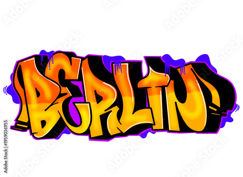 textured graffiti piece letter BERLIN city name isolated design