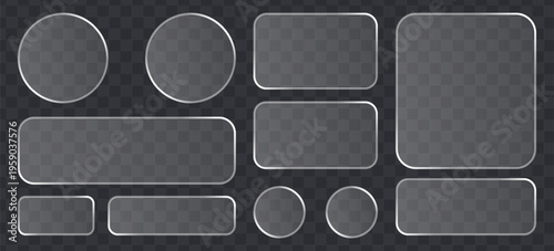 Set of glassmorphism buttons and ui elements with frosted glass effect