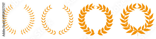 Golden laurel wreath set award victory leaf wreath collection vector
