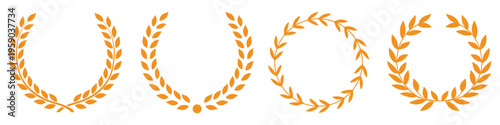 Golden laurel wreath set award victory leaf wreath collection vector