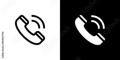 Handset Telephone icon concept with flat Black White Background. Vector illustration.