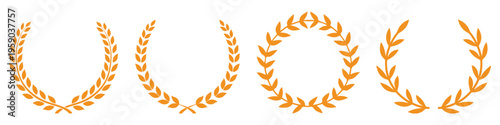 Golden laurel wreath set award victory leaf wreath collection vector