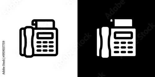 Fax Machine Office icon concept with flat Black White Background. Vector illustration.