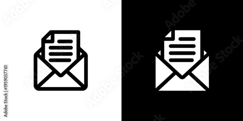 Email Message Inbox icon concept with flat Black White Background. Vector illustration.