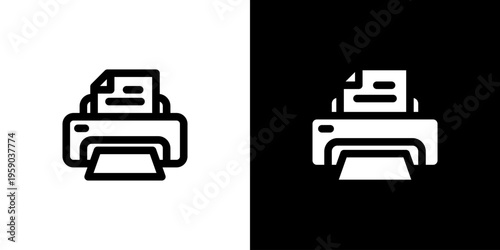 Document Printer Device icon concept with flat Black White Background. Vector illustration.