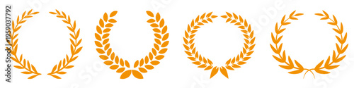 Golden laurel wreath set award victory leaf wreath collection vector