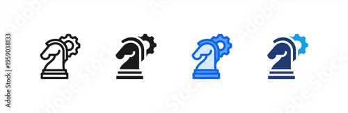 Strategic Chess Horse icon multiple style collection. Vector illustration.