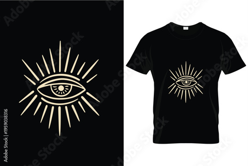 Mystical All Seeing Eye with Celestial Sunburst Rays T-shirt Design