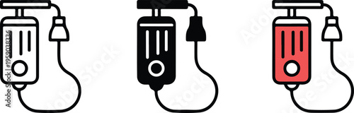 Professional automotive car polisher icon set featuring electric detailing tools in minimalist line art and flat vector styles.