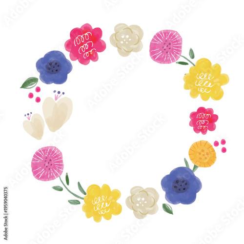 Illustration of a spring flower wreath