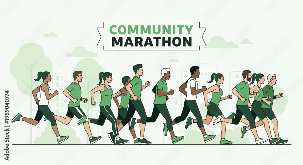 Fototapeta premium Diverse Group Of People Running In A Community Marathon Event