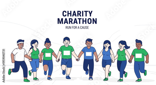 Diverse Group Joins Hands for Charity Marathon Event Running Together