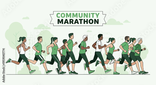 Diverse Group Of People Running In A Community Marathon Event