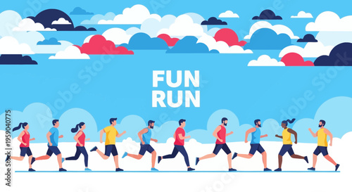 Diverse Group Of People Participating In An Energetic Fun Run Event