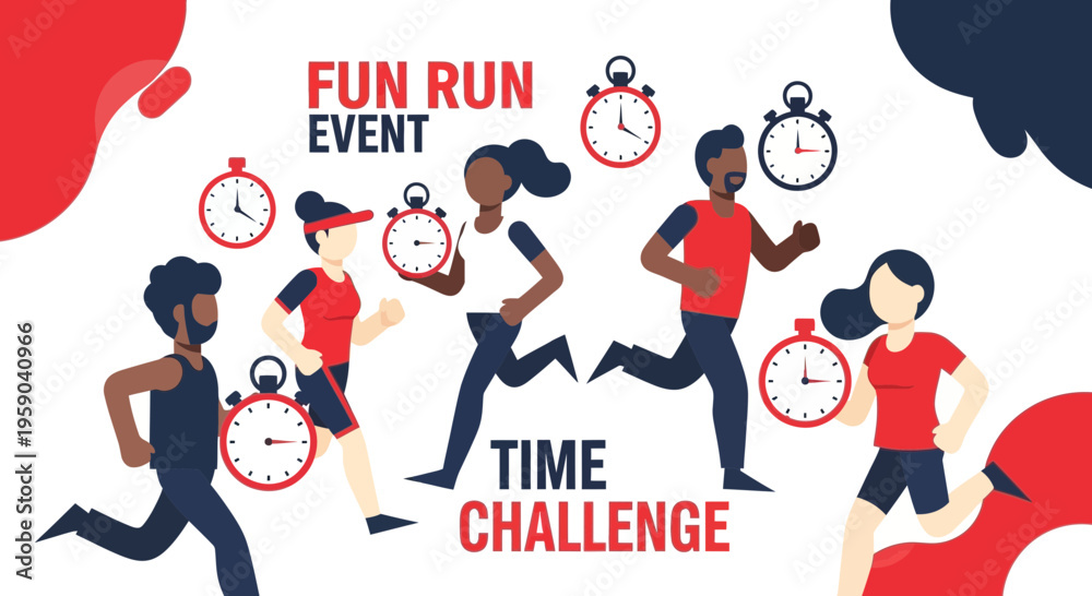 Obraz premium Diverse Runners Competing In A Time Challenge Fun Run Event