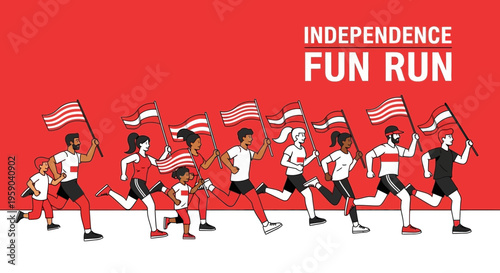 Diverse Group Runs with Flags Celebrating Independence Day Fun
