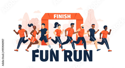 Diverse Group Sprinting Towards A Finish Line During A Vibrant Fun Run Event