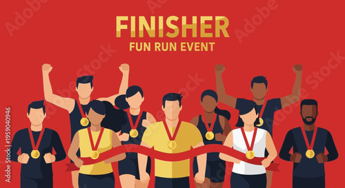 Diverse Runners Celebrate Crossing The Finish Line In Fun Run Event