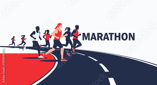 Diverse Runners Compete In An Energetic Marathon Race Event