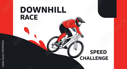 Downhill Mountain Biking Race Illustration In A High Velocity Speed Competition