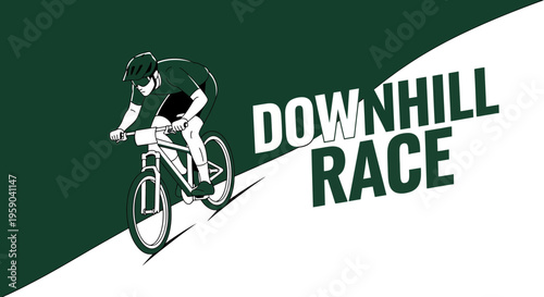 Downhill Race Cyclist Depicted With Bold Typography Against A Dynamic Background