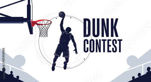 Dramatic Basketball Dunk Contest Illustration Featuring Silhouette and Dynamic Composition