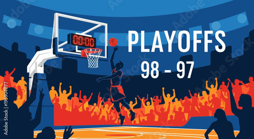 Dramatic Basketball Playoff Action Depicted with Excitement, Tension, and a Close Score
