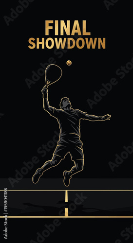 Dramatic Depiction of a Tennis Player in a Final Showdown, Striking the Ball