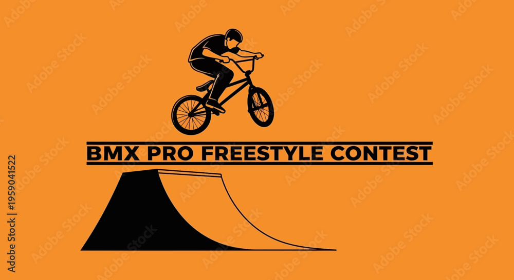 Fototapeta premium Dynamic Bmx Rider Performing Freestyle Tricks On Ramp At Competition