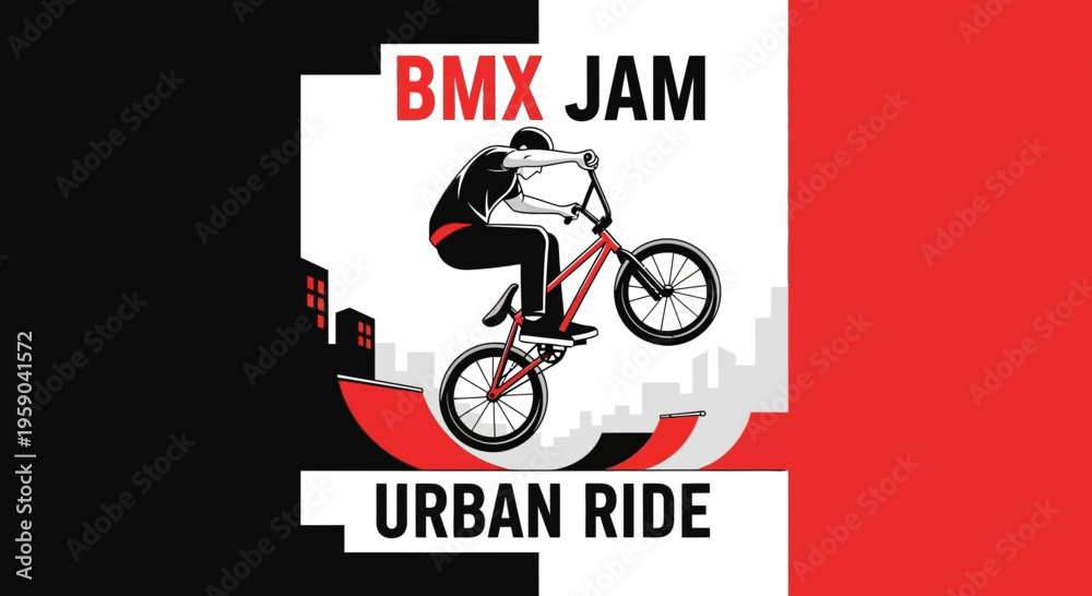 Fototapeta premium Dynamic Bmx Rider Performing Stunts In Urban Environment graphic art