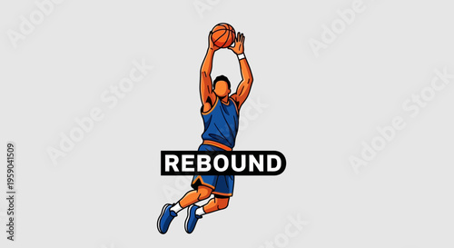 Dynamic Basketball Player Capturing The Rebound In Mid-Air