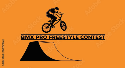 Dynamic Bmx Rider Performing Freestyle Tricks On Ramp At Competition