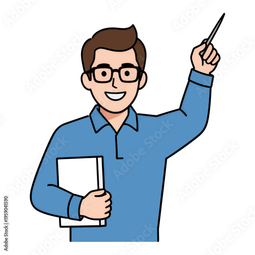 Happy Teacher Holding Book And Pointing Vector Icon