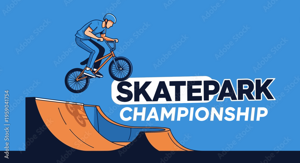 Fototapeta premium Dynamic BMX Rider Soaring Through Skatepark Championship Event Aerial Performance