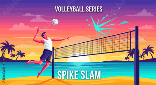 Dynamic Beach Volleyball Spike Action At Sunset Vivid Graphics